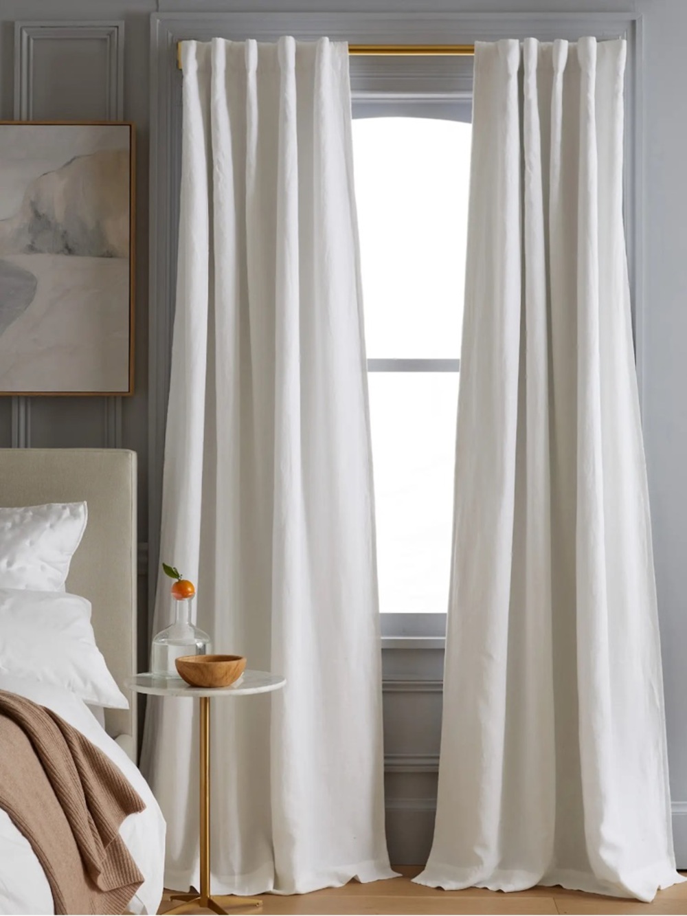 NWT QUINCE Set Of 2 48x84 European Linen Room Darkening Curtains White 7407